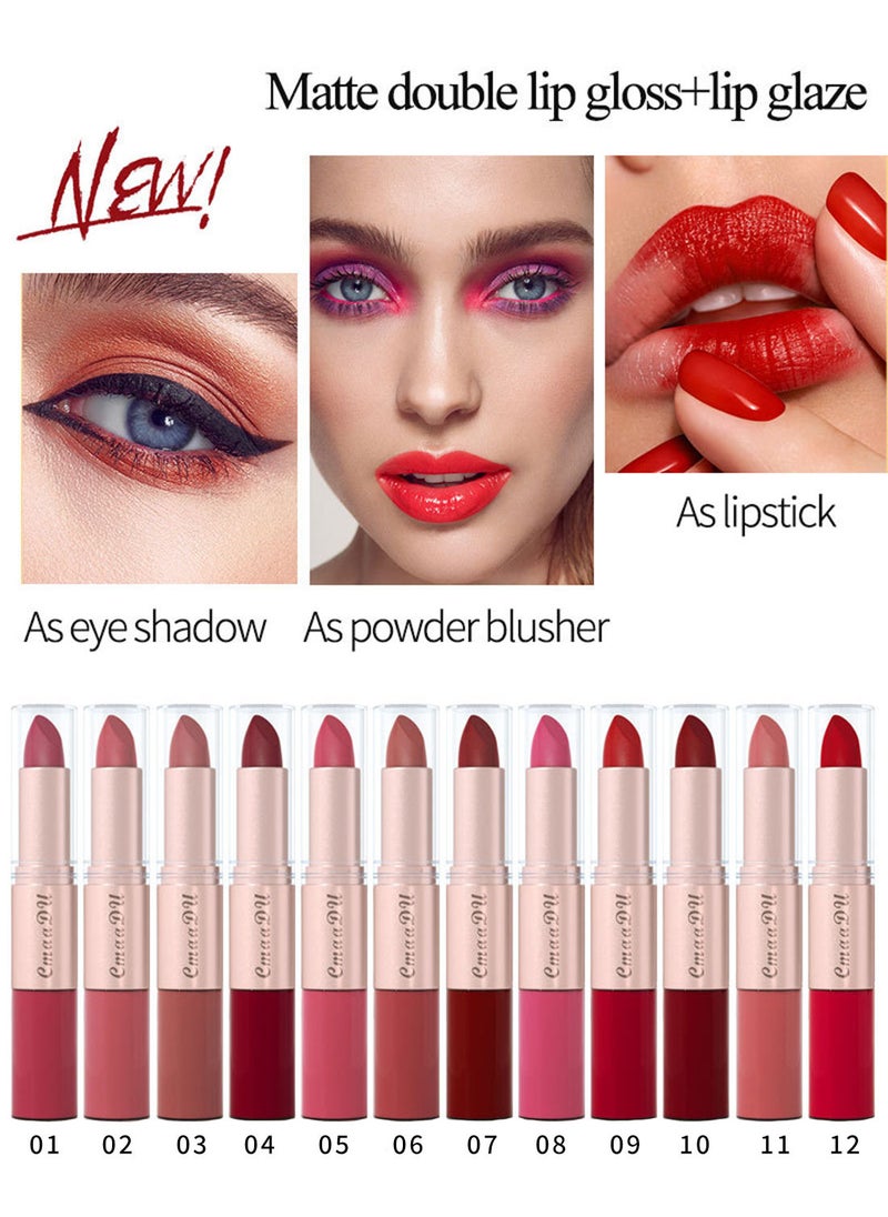 CmaaDu - 3 Pcs 2 in 1 Lipstick and Lip Gloss Set Matte Velvet Double Headed Waterproof Non Stick Cup Long Lasting High Pigment Lip Makeup for Women - Image 1