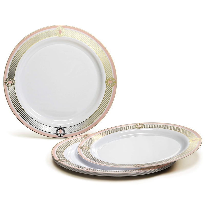 OCCASIONS FINEST PLA "" OCCASIONS "" 50 Plates Pack (25 Guests)-Wedding Party Disposable Plastic Plate Set -25 x 10.25'' Dinner + 25 x 7.5'' Salad & Dessert plates (Royal in White/Blush & Gold) - Image 2