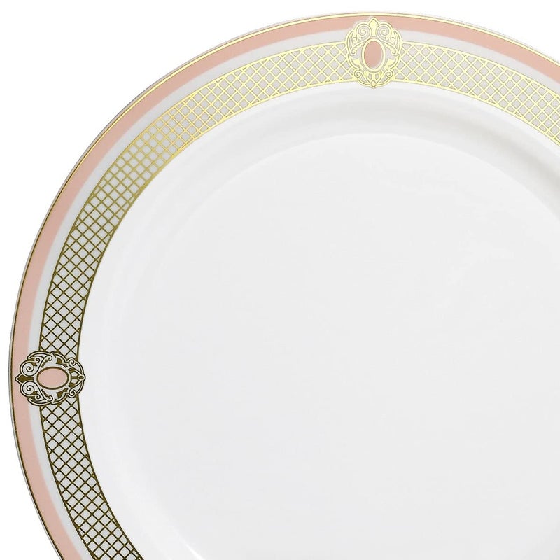OCCASIONS FINEST PLA "" OCCASIONS "" 50 Plates Pack (25 Guests)-Wedding Party Disposable Plastic Plate Set -25 x 10.25'' Dinner + 25 x 7.5'' Salad & Dessert plates (Royal in White/Blush & Gold) - Image 3