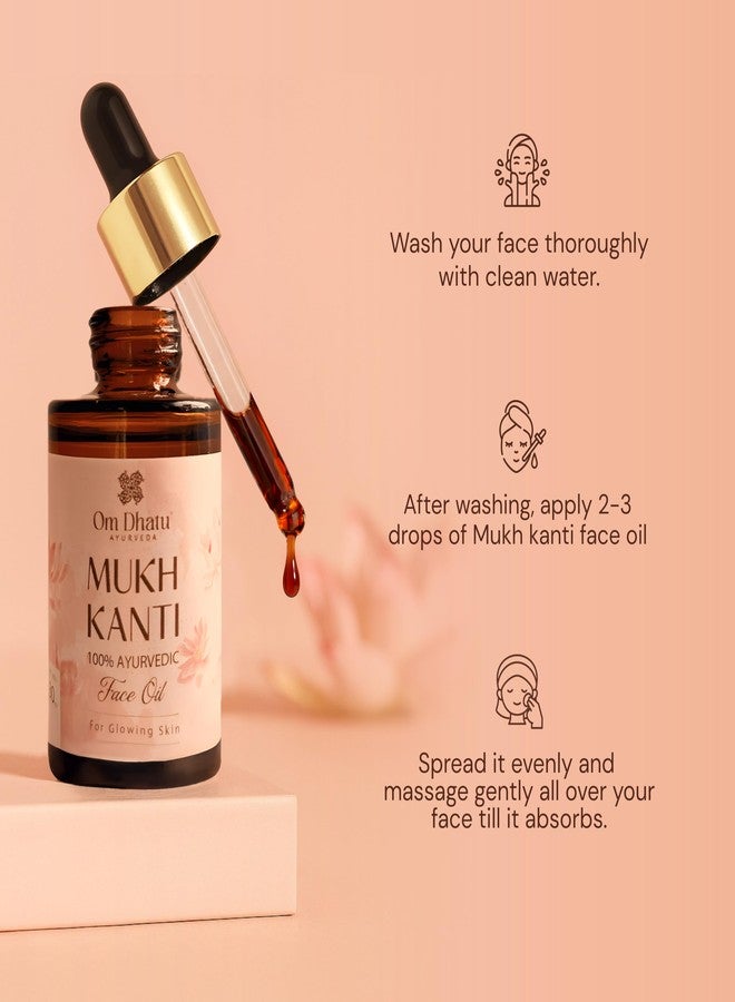 Omdhatu Mukh Kanti Glow Face Oil | Hydrates Skin | Anti-Aging | Reduces Pigmentation | Treats Acne & Moles | Evens Skin Tone | Natural SPF 90% Sun Protection Pack of 1 (30ML) - Image 4