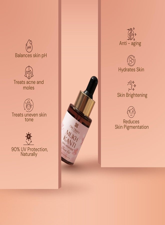 Omdhatu Mukh Kanti Glow Face Oil | Hydrates Skin | Anti-Aging | Reduces Pigmentation | Treats Acne & Moles | Evens Skin Tone | Natural SPF 90% Sun Protection Pack of 1 (30ML) - Image 3