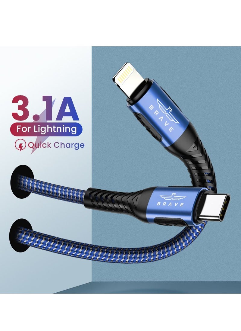 Brave - Brave 30w Type-C to Lightning Nylon Braided Data Cable 3.1A Fast Charging Charger for iPhone 14 Pro Max, iPhone 13 12 11 Pro Max Mini XS 1.2m (Blue) - Image 1