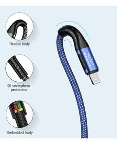 Brave Brave 30w Type-C to Lightning Nylon Braided Data Cable 3.1A Fast Charging Charger for iPhone 14 Pro Max, iPhone 13 12 11 Pro Max Mini XS 1.2m (Blue)  - Image 5