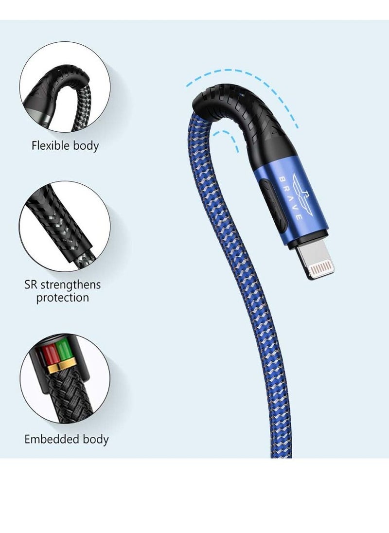 Brave - Brave 30w Type-C to Lightning Nylon Braided Data Cable 3.1A Fast Charging Charger for iPhone 14 Pro Max, iPhone 13 12 11 Pro Max Mini XS 1.2m (Blue) - Image 1
