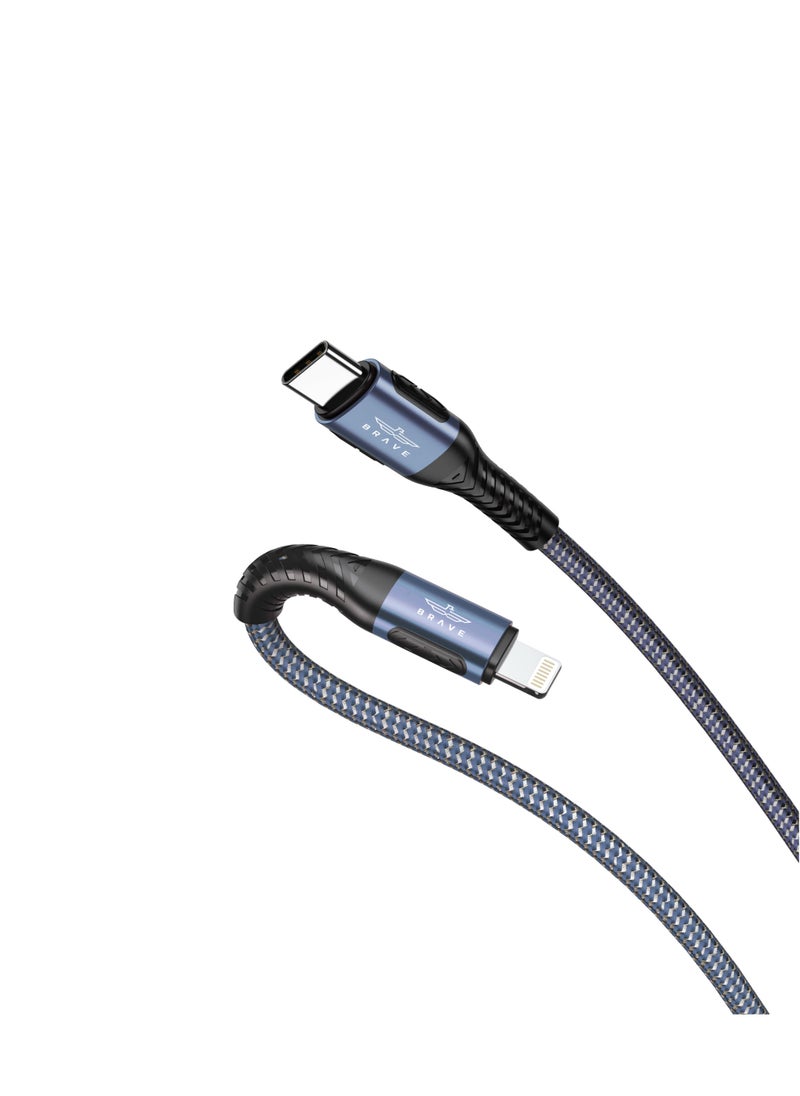 Brave - Brave 30w Type-C to Lightning Nylon Braided Data Cable 3.1A Fast Charging Charger for iPhone 14 Pro Max, iPhone 13 12 11 Pro Max Mini XS 1.2m (Blue) - Image 1