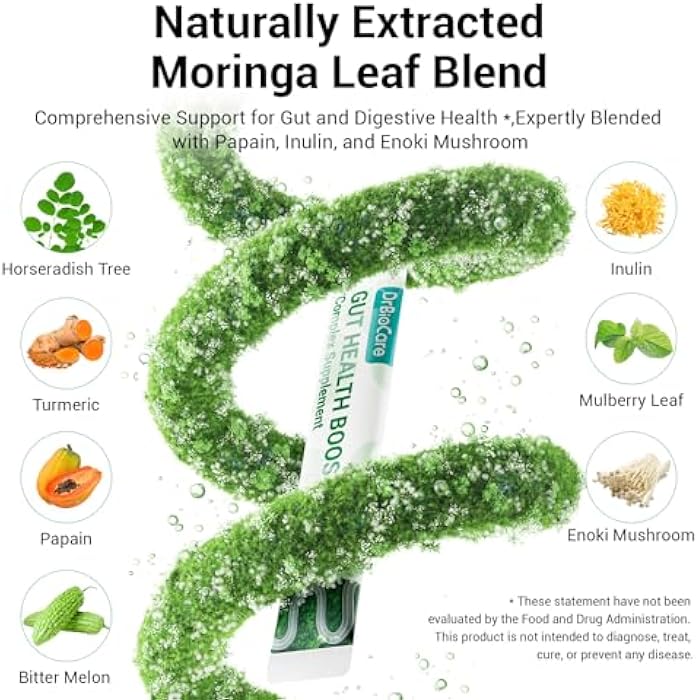 DrBioCare Gut Health Booster Complex Supplement, Moringa Oleifera Extract, Turmeric Extract, Enoki Powder, Akkermansia Muciniphila, AKK, Mulberry Leaf Extract, activating GLP-1, Non-GMO, 28 Pack - Image 4