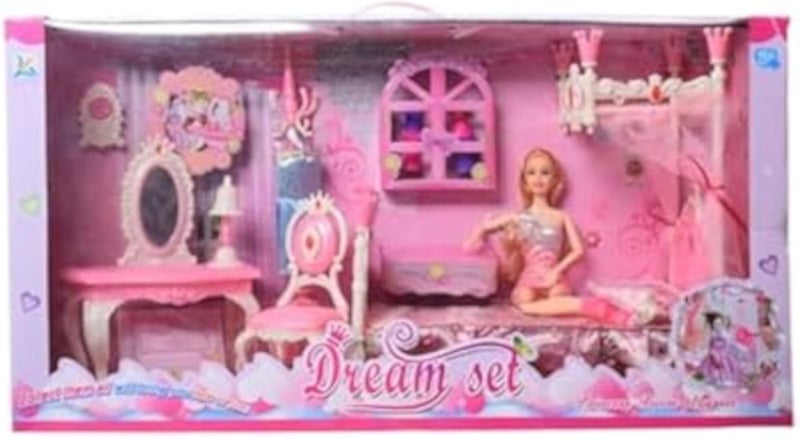 سيمبا مجموعة أثاث غرفة دمية ياتي البلاستيكية من دريم لاند مع باربي 30×15×10 سم، متعددة الألوان
