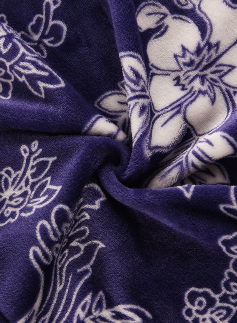 Noon East All Flower Print Flannel Bathrobe - 250 Gsm 100% Polyester Soft Fuzzy Plush For Women - Shawl Collar & Pocket - Blue Color, M Size - Image 5