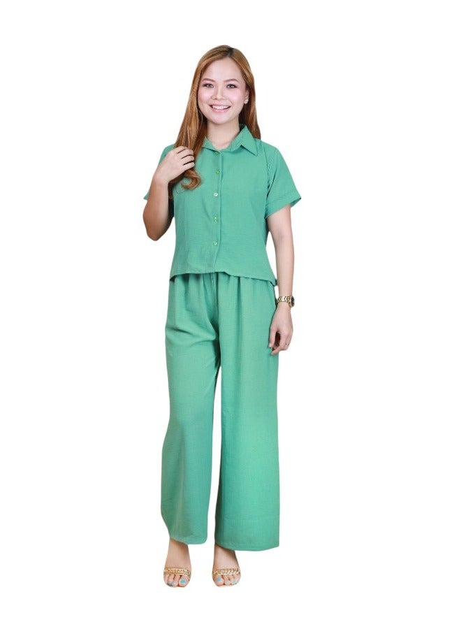 Veronica Elegant Comfortable 2-Piece Co-ord Set -Green  - Image 1