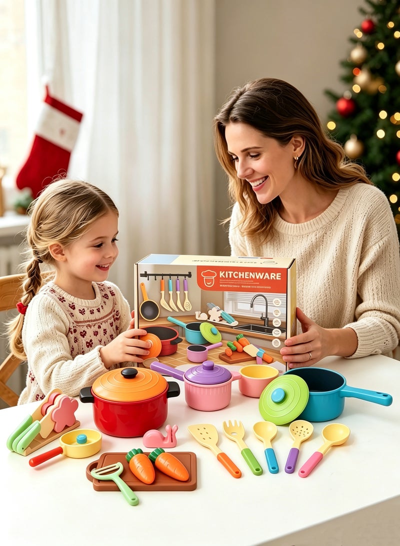 SUCITY Kitchen Play Accessories Set, Toddler Cooking Pretend Playset, Kitchen Toys for Toddlers 2-4 Years with Pots Pans & Play Food, Kids Cooking Toys for Girls Boys - Image 1