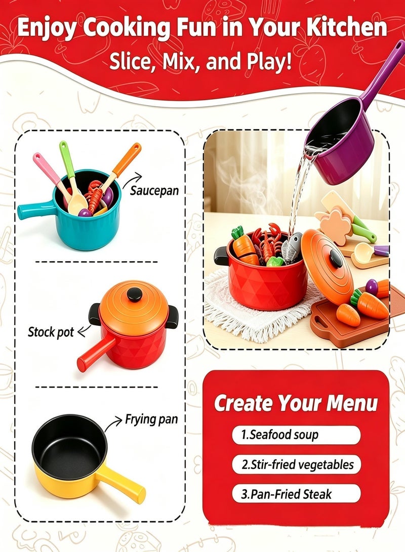 SUCITY Kitchen Play Accessories Set, Toddler Cooking Pretend Playset, Kitchen Toys for Toddlers 2-4 Years with Pots Pans & Play Food, Kids Cooking Toys for Girls Boys - Image 3