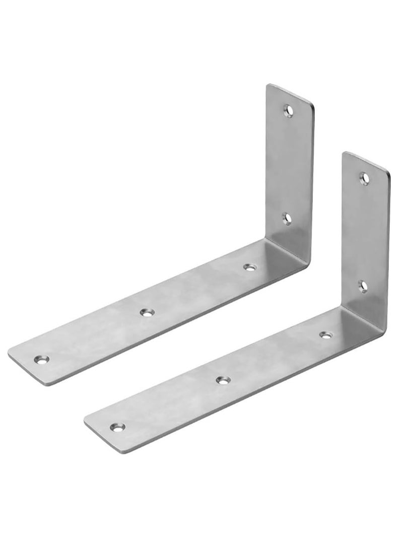 Rubik Shelf Brackets 7 inch - 2pcs Heavy Duty L Shaped 90-Degree Right Angle Corner Brace Joint Brackets for Table Bench Space Saving DIY - Silver  - Image 1