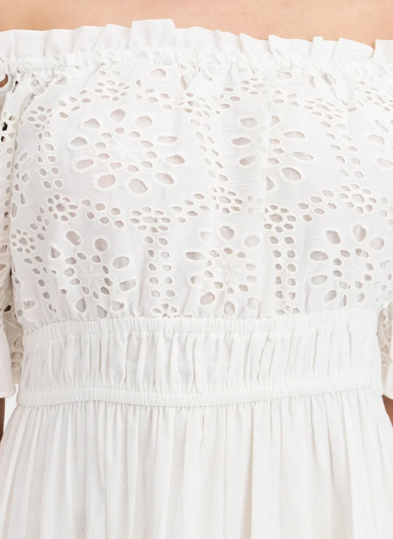 فيرجيو Cotton Schiffli Brunchwear Off Shoulder Dresses for Women