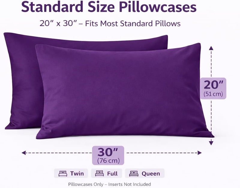 EVOLIVE Ultra Soft Brushed Microfiber Standard Size 20"x30" Pillowcases Pair Set of 2 (20"x30" Standard, Purple) - Image 2