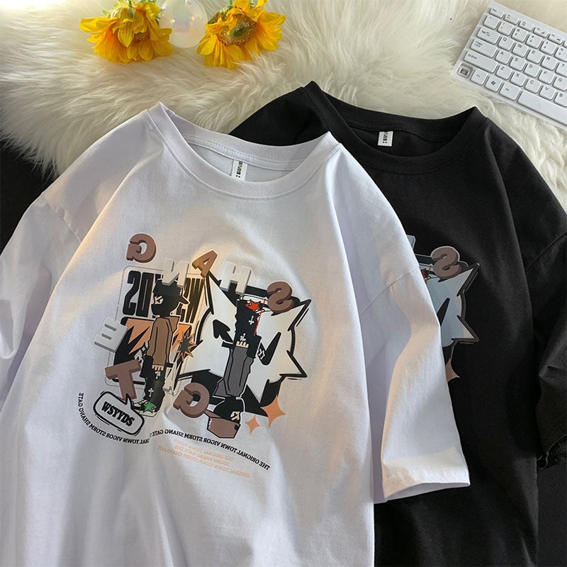 Summer short-sleeved T-shirt men's round neck pullover printed casual fashion brand all-match cotton Youth student sports T-shirt - Image 5
