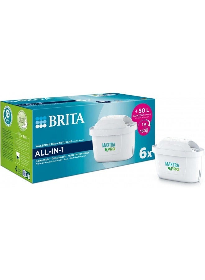 بريتا عبوة من 6 قطع من خراطيش فلتر المياه BRITA MAXTRA PRO الكل في واحد - عبوة إعادة تعبئة أصلية من BRITA تعمل على تقليل الشوائب والكلور والمبيدات الحشرية والترسبات الكلسية للحصول على مياه الصنبور بمذاق أفضل - Image 1