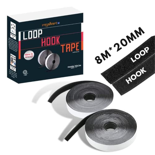 Royalkart Self Adhesive Hook and Loop Tape | Mounting Tape for Household Purposes,School,Office,Kids| (8m Hook + 8m Loop)(Black) - Image 1
