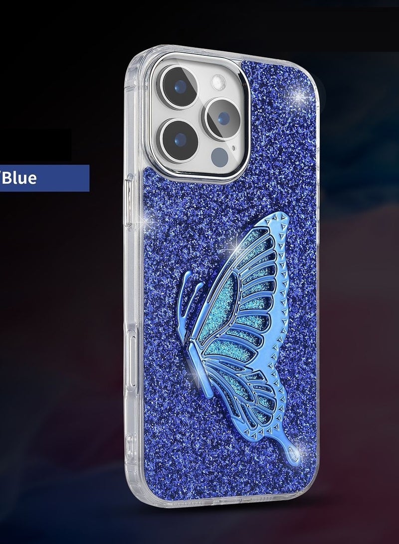 IP13 PRO SHINING BUTTERFLY CASE WITH STAND For   IPHONE 13 PRO (Design- 141) [Blue Color]