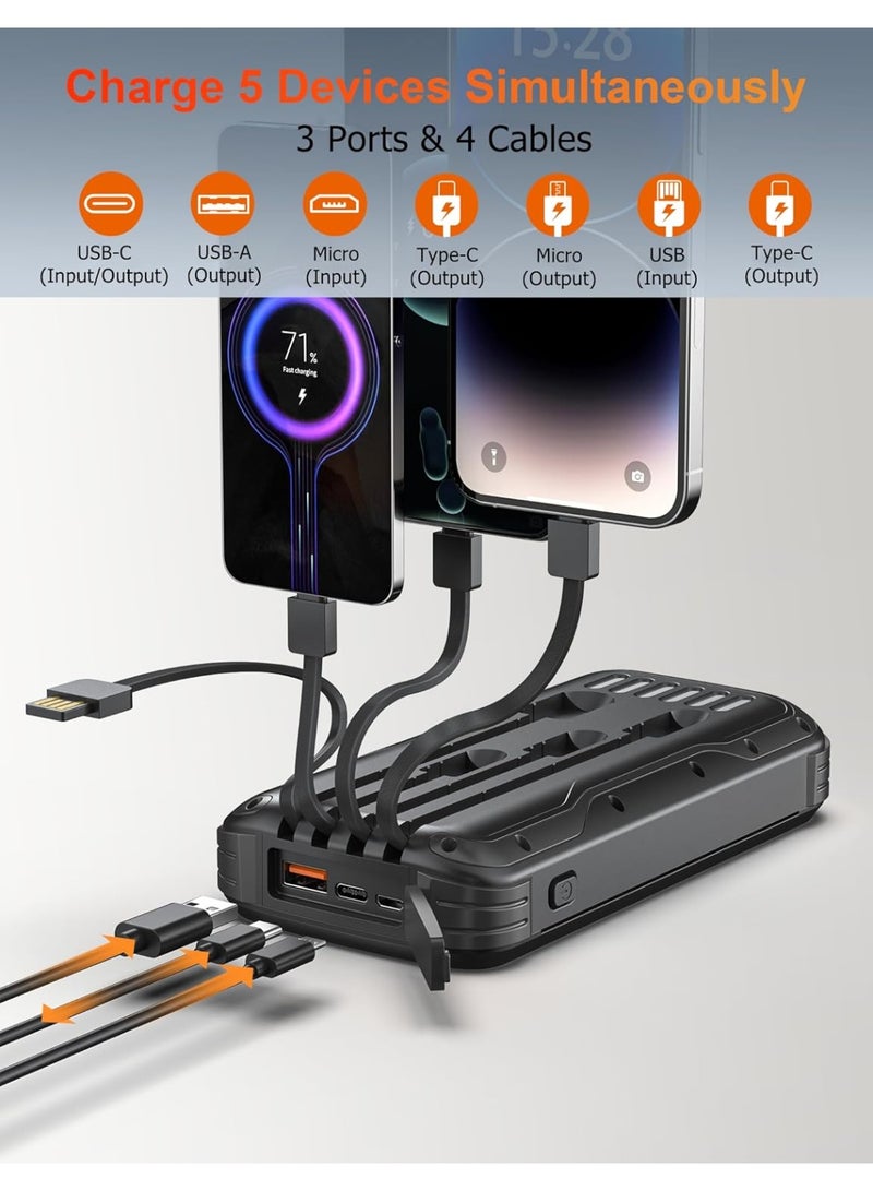 general Solar Charger Power Bank, 40000mAh Portable Charger PD 20W Fast Charging Solar Power Bank Built in 4 Cables and USB-C in/Output, Camping Essentials External Battery Pack with Flashlights - Image 3