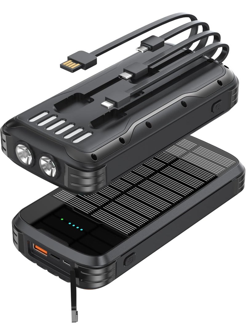 general Solar Charger Power Bank, 40000mAh Portable Charger PD 20W Fast Charging Solar Power Bank Built in 4 Cables and USB-C in/Output, Camping Essentials External Battery Pack with Flashlights - Image 1