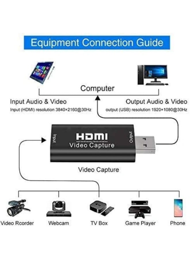 4K HDMI Video Capture Card | HDMI to USB 2.0 Cam Link Adapter | Game Capture Device with Upgraded Audio | Streaming, Live Broadcasting, Gaming, Video Recording, Video Conferencing – Black - Image 3