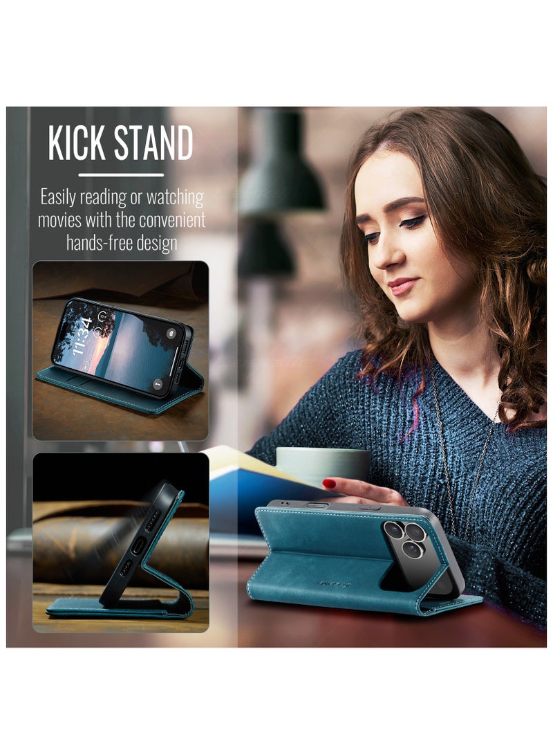 CaseMe Phone Case Luxury PU Leather Design 013 Flip Cover Card Slot Holder Cover For IPhone 17 Pro Max (Green) - Image 2