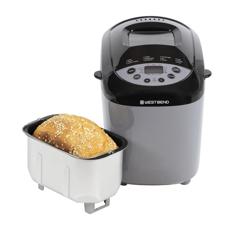 West Bend 47413 Hi-Rise Programmable Bread Maker Machine with Horizontal Dual Blade and 12 Programs, Including Gluten Free Mode, 3 Lb, Gray - Image 1