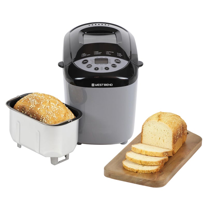 West Bend 47413 Hi-Rise Programmable Bread Maker Machine with Horizontal Dual Blade and 12 Programs, Including Gluten Free Mode, 3 Lb, Gray - Image 2