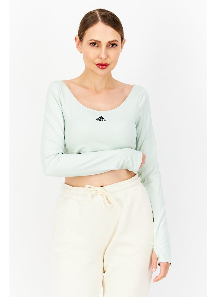 Adidas Women Sportswear Fit Long Sleeves Training Crop Top, Mint Green  - Image 1