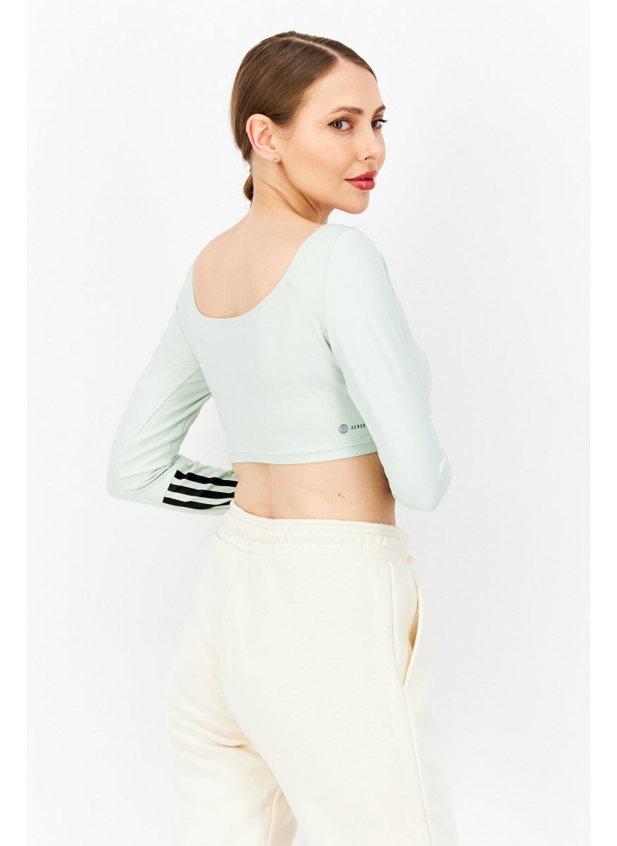 Adidas Women Sportswear Fit Long Sleeves Training Crop Top, Mint Green  - Image 2