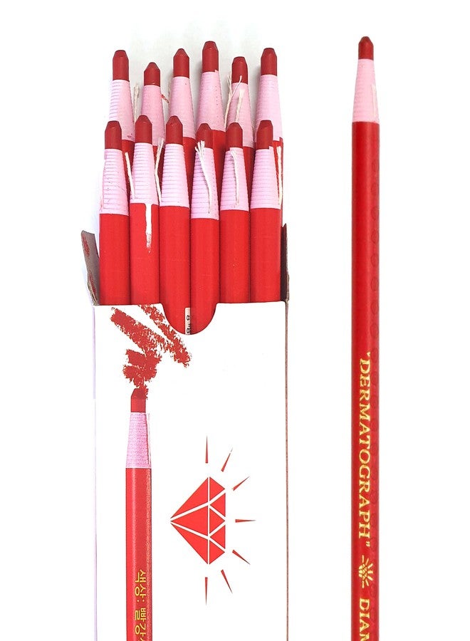 LENITH Korean Glass Markers Grease Pencils Peel-Off Type Grease Pencils China and Porcelin Marker/Wax pencil for Vinyl, Metal, Skin, Paper, window glass, Checking Markers (12 Pencils) Color:Red - Image 1