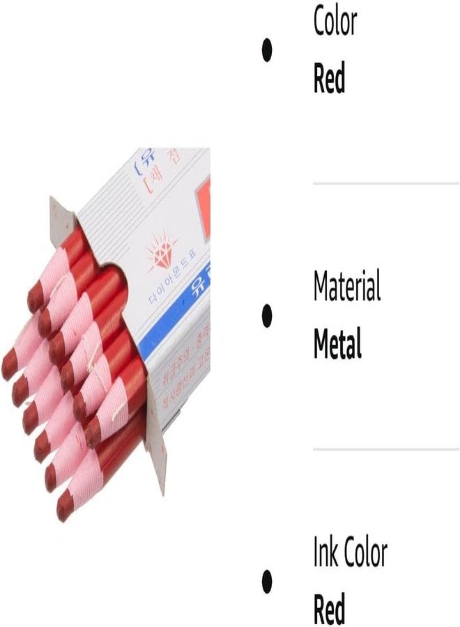 LENITH Korean Glass Markers Grease Pencils Peel-Off Type Grease Pencils China and Porcelin Marker/Wax pencil for Vinyl, Metal, Skin, Paper, window glass, Checking Markers (12 Pencils) Color:Red - Image 2