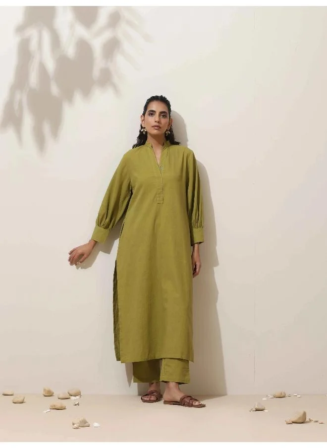 ترو برونز trueBrowns Pear Green Cotton Kurta Pant Set