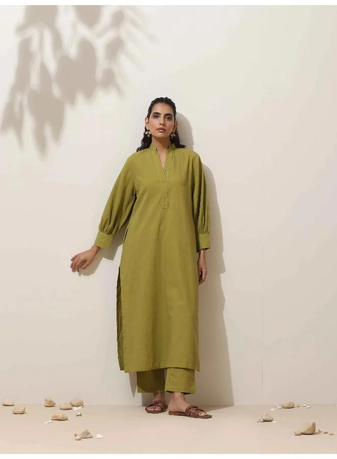 trueBrowns trueBrowns Pear Green Cotton Kurta Pant Set