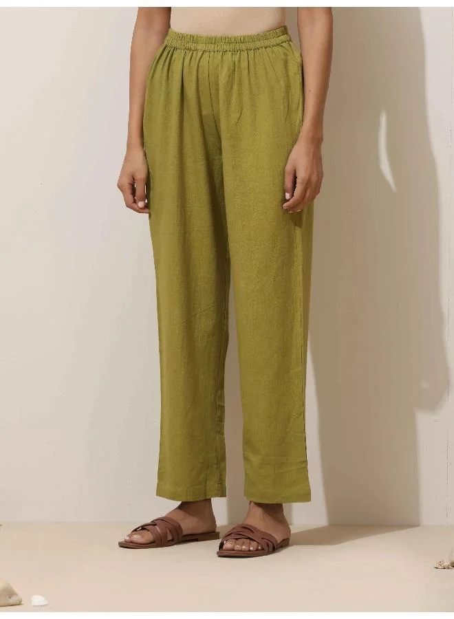 trueBrowns trueBrowns Pear Green Cotton Kurta Pant Set