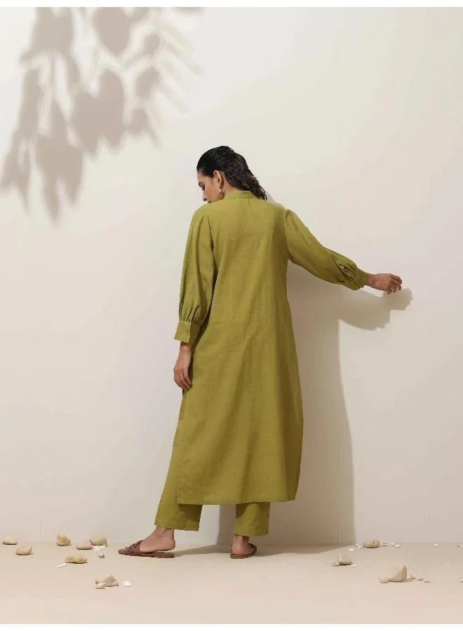 trueBrowns trueBrowns Pear Green Cotton Kurta Pant Set
