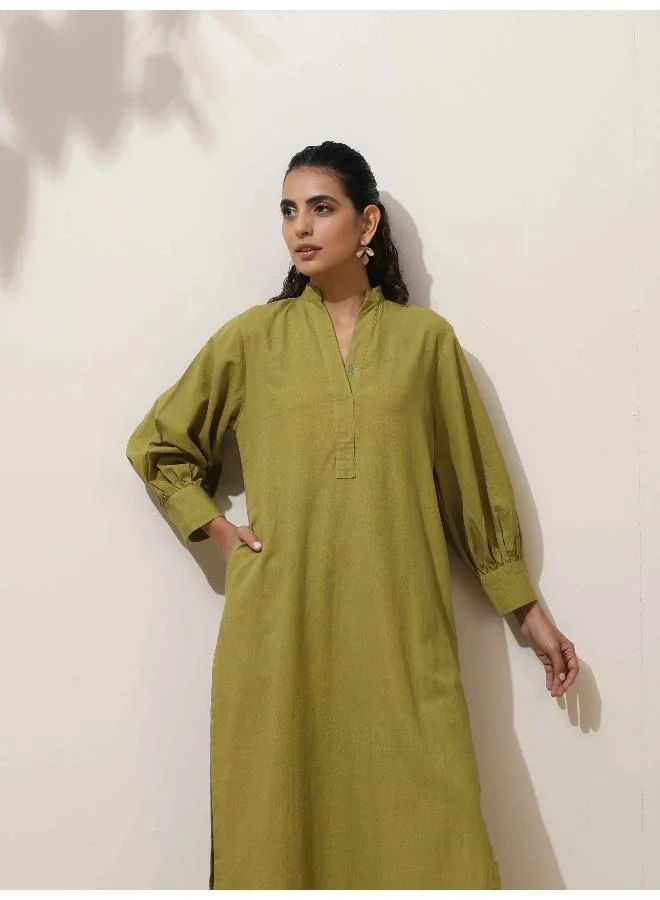 trueBrowns trueBrowns Pear Green Cotton Kurta Pant Set