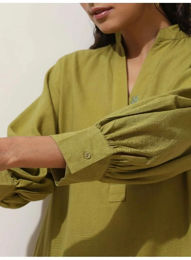 trueBrowns trueBrowns Pear Green Cotton Kurta Pant Set