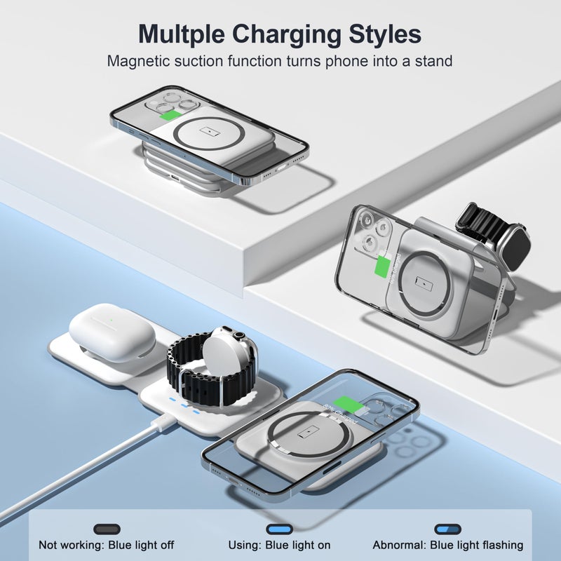 UCOMX 3 in 1 Charging Station for Multple Devices,Foldable 3 in 1 Wireless Charger for Travel,NANO Wireless Charging Station for iPhone17 16 15 14 13 12 Pro Max/Watch 10 9 8 7 6 5 4 3 Ultra/AirPod Pro - Image 3