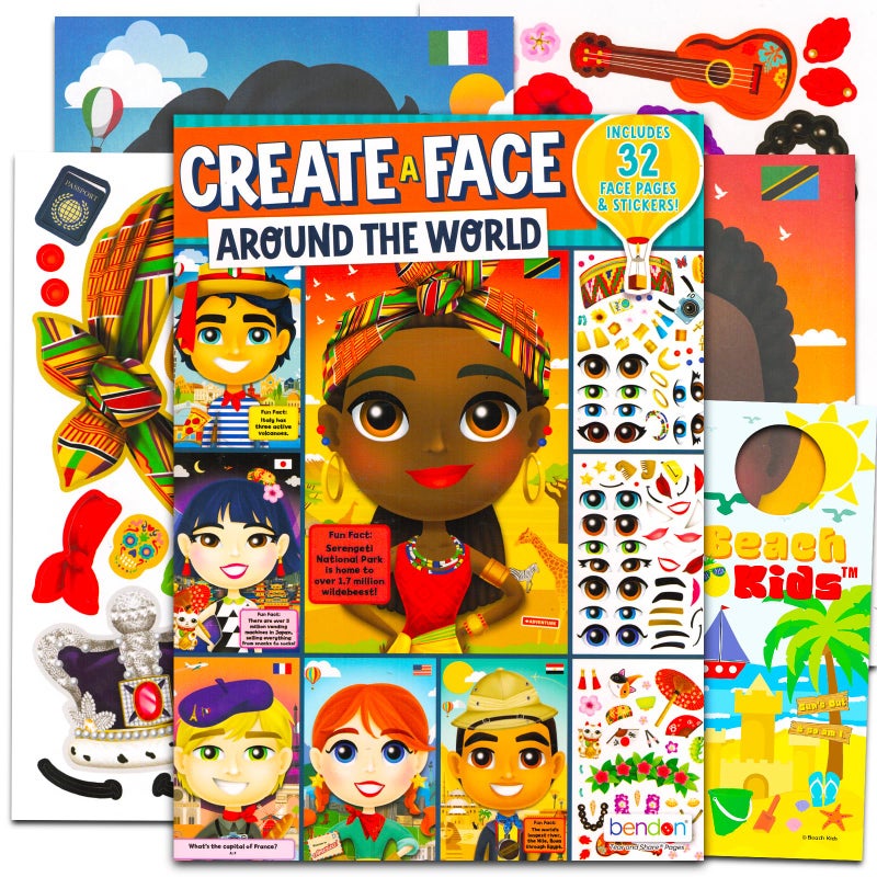 Bendon Create a Face Sticker Play Set for Kids - Bundle with Around The World Sticker Travel Activity Book for Kids Plus Door Hanger | Make Your Own Sticker Face for Kids, Toddlers - Image 1