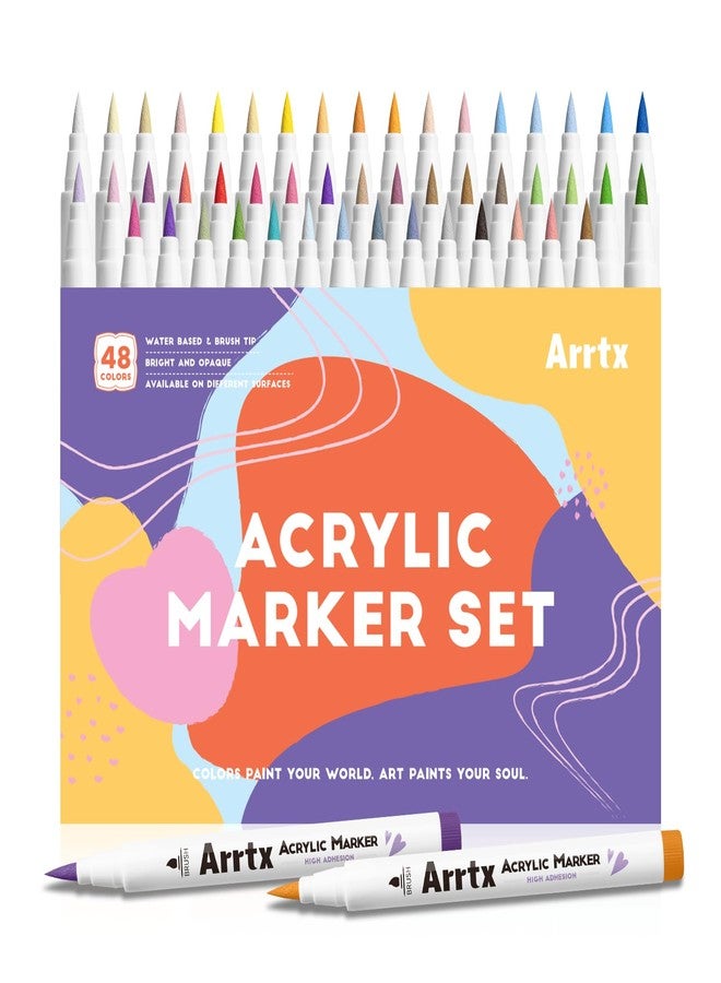 Arrtx Acrylic Markers 48 Colors,Brush Tip Acrylic Paint Pens for Rock Painting,Glass,Stone,Wood,Ceramic,Fabric,DIY Crafts & Art Supplies,Gift Package - Image 1