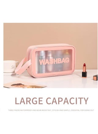Transparent cosmetic bag pvc wash bag three sets of semi-transparent pu frosted bath swimming storage bag large capacityClear Toiletry Bag Set for Women Men, Translucent Waterproof Travel Makeup Bag with Handle, Large Capacity Sturdy & Leak Resistant Cosmetic Bag Pouch for Traveling,3PACK - view 2