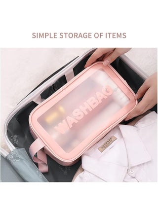 Transparent cosmetic bag pvc wash bag three sets of semi-transparent pu frosted bath swimming storage bag large capacityClear Toiletry Bag Set for Women Men, Translucent Waterproof Travel Makeup Bag with Handle, Large Capacity Sturdy & Leak Resistant Cosmetic Bag Pouch for Traveling,3PACK - view 3
