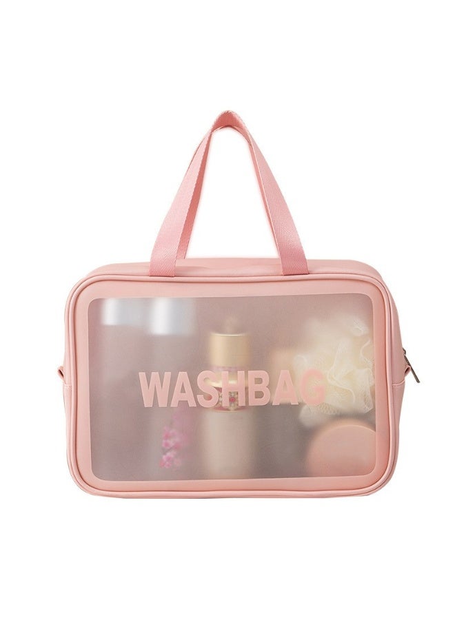 VIUAUAX حقيبة مستحضرات تجميل شفافة حقيبة غسيل بولي كلوريد الفينيل بولي كلوريد الفينيل ثلاث مجموعات من حقيبة تخزين حمام شبه شفافة من البولي يوريثان المتجمد شبه الشفافة حقيبة تخزين السباحة سعة كبيرةحقيبة أدوات الزينة الشفافة للنساء والرجال، حقيبة مكياج شفافة للسفر مقاومة للماء مع مقبض، حقيبة مستحضرات تجميل كبيرة السعة ومقاومة للتسرب للسفر، 3 عبوات - Image 5