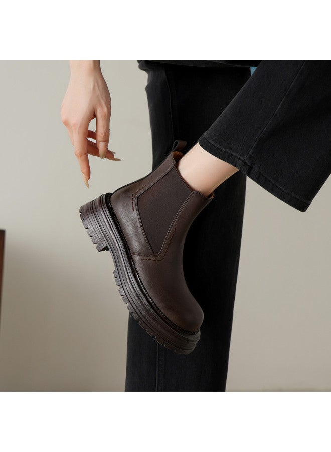 AME Casual Thick-sole Ankle Boots 2025 New Versatile Slip-on Elastic Ankle Boots Youthful Chelsea Boots Women - Image 5