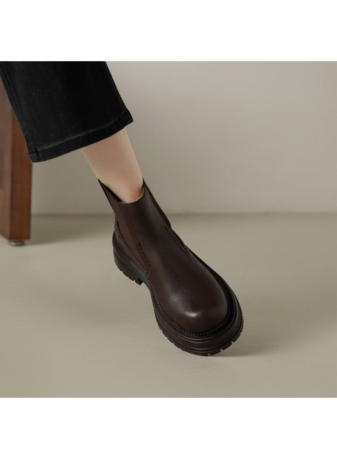 AME Casual Thick-sole Ankle Boots 2025 New Versatile Slip-on Elastic Ankle Boots Youthful Chelsea Boots Women - Image 2