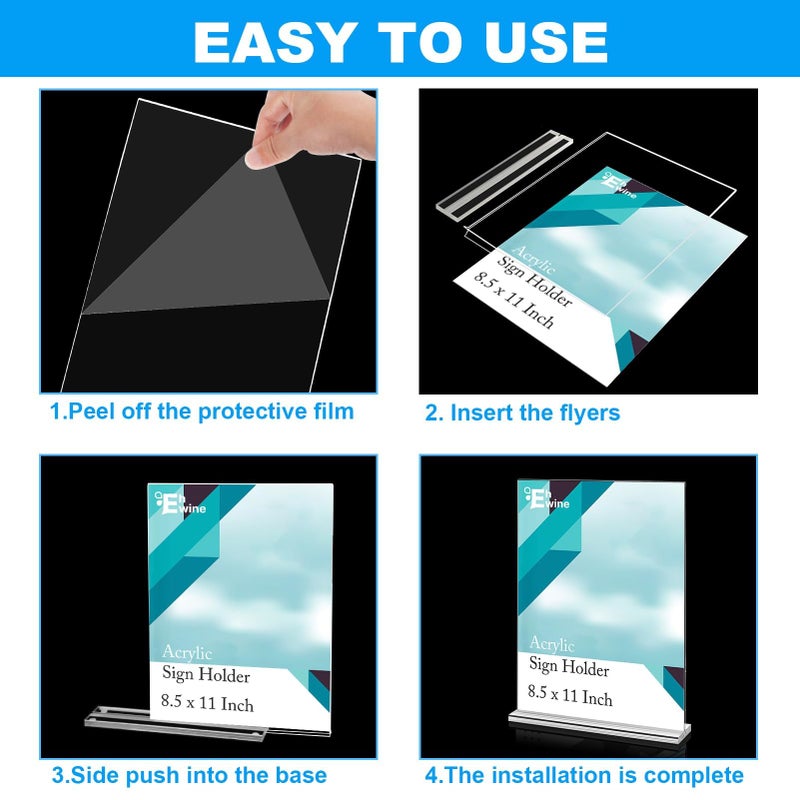 EHWINE Acrylic Sign Holder 8.5 x 11, 10 Pack Double-Sided Stand up Table Top Sign Holders, Clear Acrylic Picture Frame Menu Flyer Paper Holder Display Stand for Office Business Store Wedding Party - Image 5