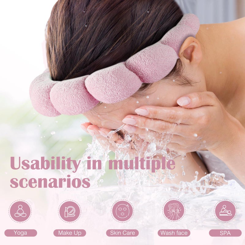 Ztomine Headband, Set of 2 - Terry Cloth Spa Headbands for Washing Face or Facial, Puffy Makeup Headbands for Face Washing, Mask - 1 Beige + 1 Pink - Image 2