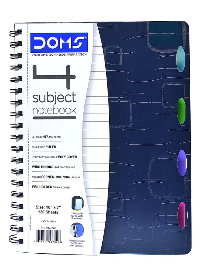 DOMS 1782 B5 4 SUBJECT NOTEBOOK 120 SHEETS