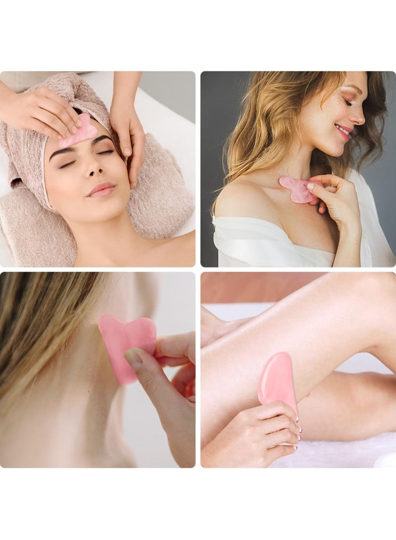 Loquat Scraping Facial Tools And Jade Roller Set Suitable For Facial Scraping Tools For Skin Care Scraping Stone Set Reduces Swelling And Improves Wrinkles Self Care Gift, Pink - Image 5